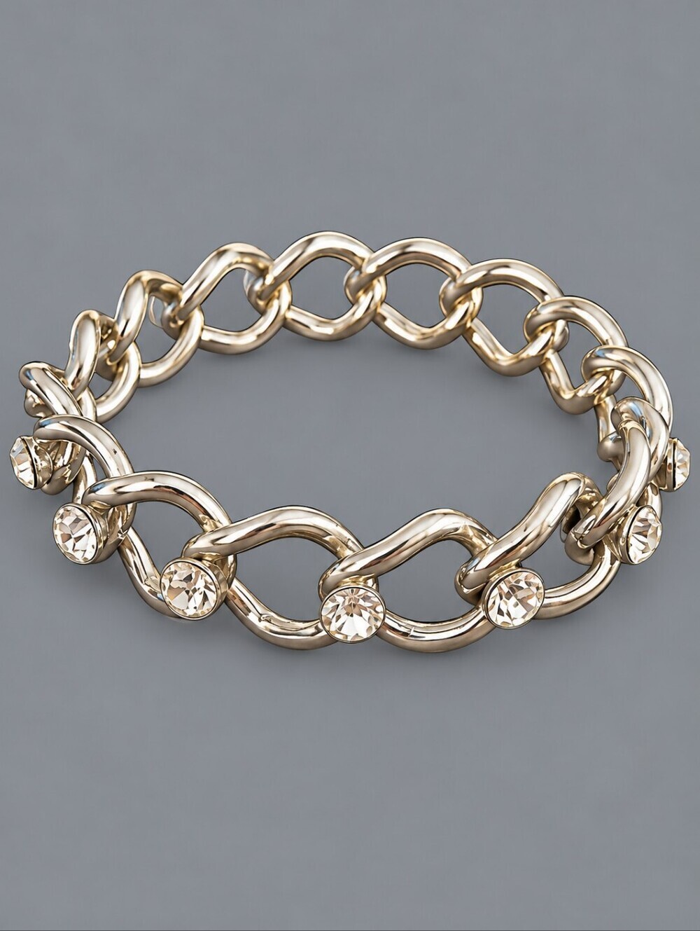VTG 1980s Extra Large Silvertone Rhinestone Chain Bangle Arm Bracelet FLAWED